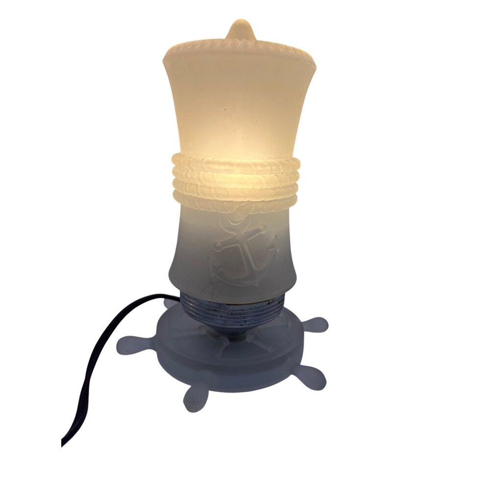 Vintage Frosted Glass Nautical Anchor Lamp Ship Wheel Base Table Light 9" - Picture 11 of 11